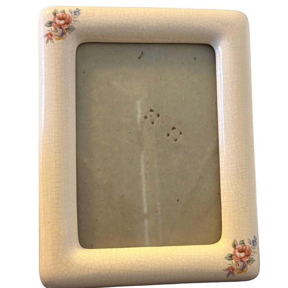 Vtg 1984 Fetco Ceramic Floral Picture Frame 7x9 Hand Painted Taiwan Crackle